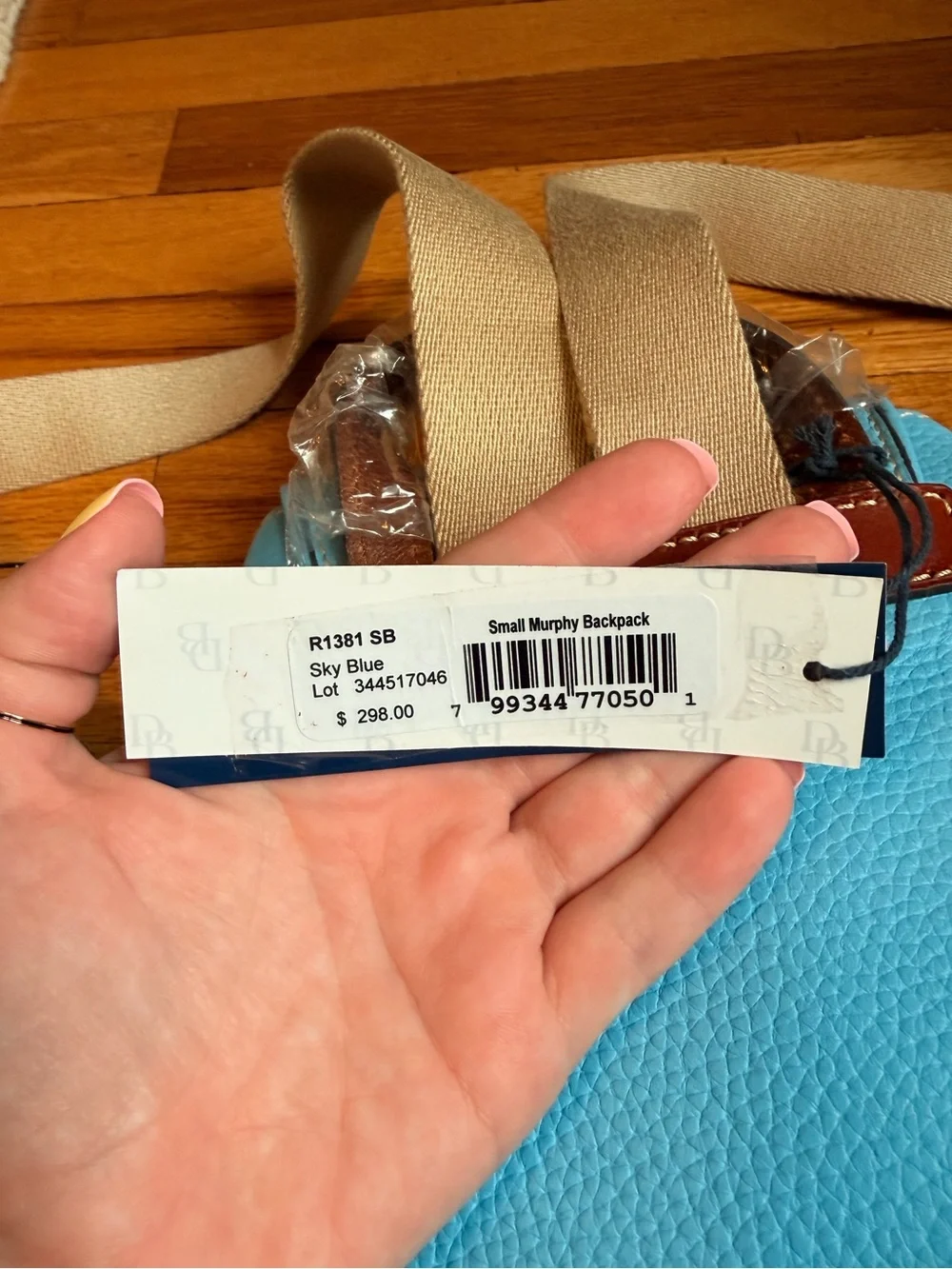 NWT Dooney & Bourke Pebble Grain Sky Blue Small Murphy Backpack.